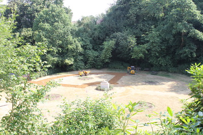 contractor at work on garden drainage.